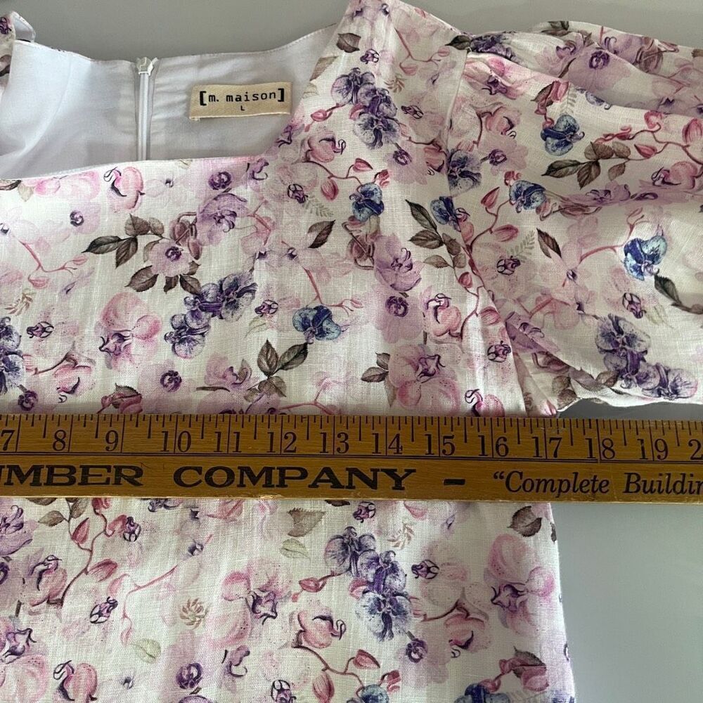 M. Maison Multicolor Floral Square Neck Linen Mini Dress Large - Picture 9 of 9